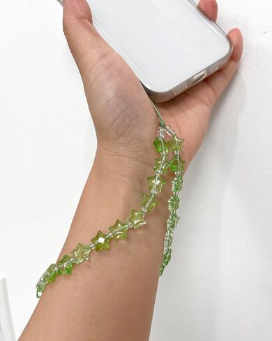 Star Phone Charm Wrist Strap, Beaded Lanyard Wristlet Chain, Anti-Theft Bracelet Strap for iPhone & More Cases (Green Star) in Saudi Arabia