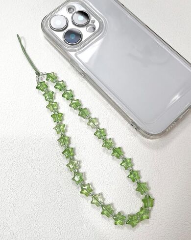 Star Phone Charm Wrist Strap, Beaded Lanyard Wristlet Chain, Anti-Theft Bracelet Strap for iPhone & More Cases (Green Star) in Saudi Arabia