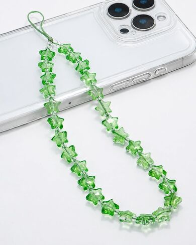 Star Phone Charm Wrist Strap, Beaded Lanyard Wristlet Chain, Anti-Theft Bracelet Strap for iPhone & More Cases (Green Star) in Saudi Arabia