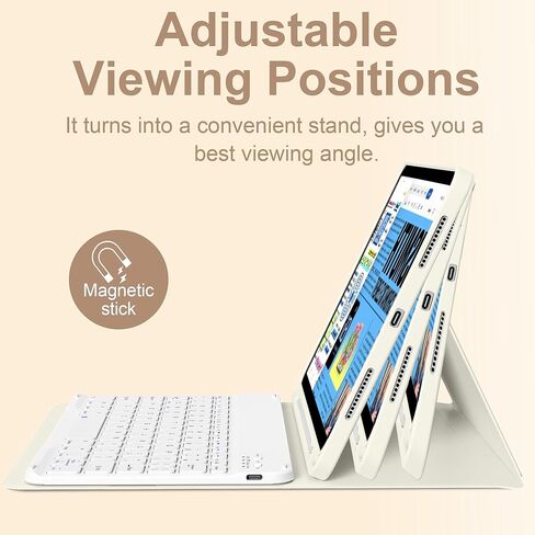 حافظة لجهاز iPad Air 8th/7th/6th 11 بوصة M4/M3/M2 (2026/2025/2024)، iPad Air 5th 4th Gen 10.9 بوصة مع لوحة مفاتيح 2022 2020، غطاء لوحة مفاتيح لاسلكي قابل للفصل مع حامل قلم رصاص، أبيض كريمي in Kuwait