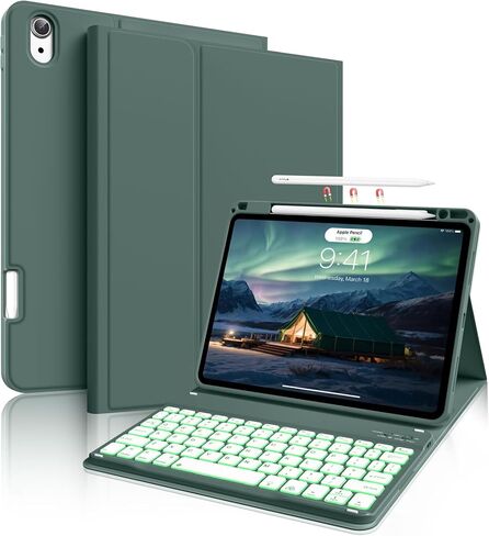 حافظة لجهاز iPad Air 8th/7th/6th 11 بوصة M4/M3/M2 (2026/2025/2024)، iPad Air 5th 4th Gen 10.9 بوصة مع لوحة مفاتيح 2022 2020، غطاء لوحة مفاتيح لاسلكي قابل للفصل مع حامل قلم رصاص، أبيض كريمي in Kuwait