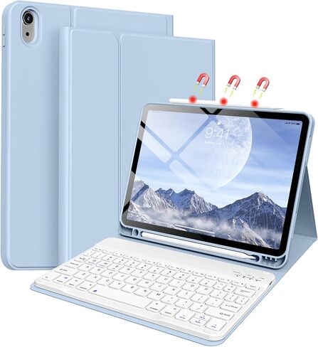 حافظة لجهاز iPad Air 8th/7th/6th 11 بوصة M4/M3/M2 (2026/2025/2024)، iPad Air 5th 4th Gen 10.9 بوصة مع لوحة مفاتيح 2022 2020، غطاء لوحة مفاتيح لاسلكي قابل للفصل مع حامل قلم رصاص، أبيض كريمي in Kuwait