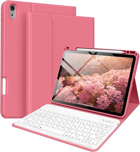 حافظة لجهاز iPad Air 8th/7th/6th 11 بوصة M4/M3/M2 (2026/2025/2024)، iPad Air 5th 4th Gen 10.9 بوصة مع لوحة مفاتيح 2022 2020، غطاء لوحة مفاتيح لاسلكي قابل للفصل مع حامل قلم رصاص، أبيض كريمي in Kuwait
