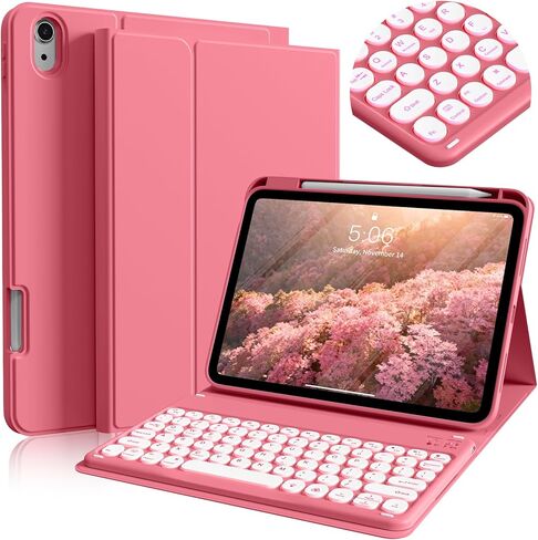 حافظة لجهاز iPad Air 8th/7th/6th 11 بوصة M4/M3/M2 (2026/2025/2024)، iPad Air 5th 4th Gen 10.9 بوصة مع لوحة مفاتيح 2022 2020، غطاء لوحة مفاتيح لاسلكي قابل للفصل مع حامل قلم رصاص، أبيض كريمي in Kuwait