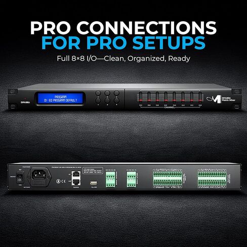 MARANI 8x8 Matrix Switch DSP System, Audio Matrix with USB/RS485 Control, Phantom Power, 6 Presets, LCD Display, Feedback Eliminator, 5-Band EQ, 48V Mic Inputs, 8 Inputs & Outputs in Saudi Arabia