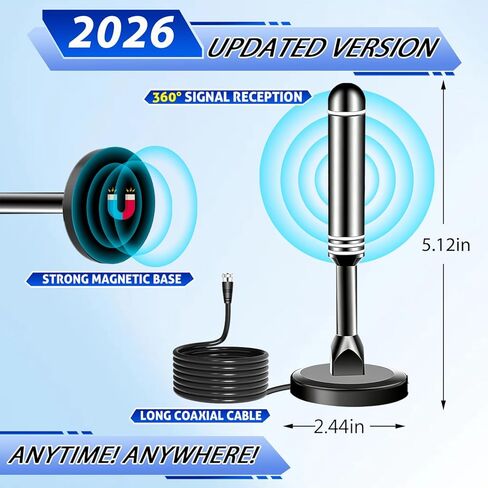 2026 Digital Antenna for Smart TV, Long Range HD Digital TV Antenna Indoor, Antennas for Local Channels with Strong Magnetic Base, Support 4K 1080p HDTVs-10ft Coaxial Cable in Saudi Arabia