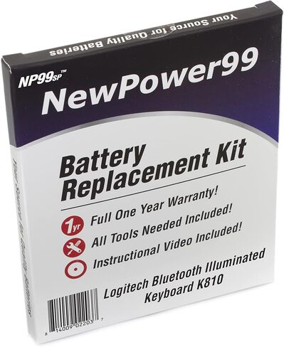 NewPower99 Battery Kit for Logitech Bluetooth Illuminated Keyboard K810 with Tools, Video Instructions, Long Life Battery in Saudi Arabia