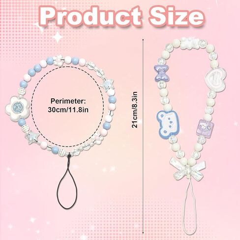 4pcs Beaded Charms, 4 Styles Cute Mobile Bracelet Strap Aesthetic Crystal Cell String Keychain Bear Flower Bow Chain Wrist Lanyard for Women Phone Accessory in Saudi Arabia