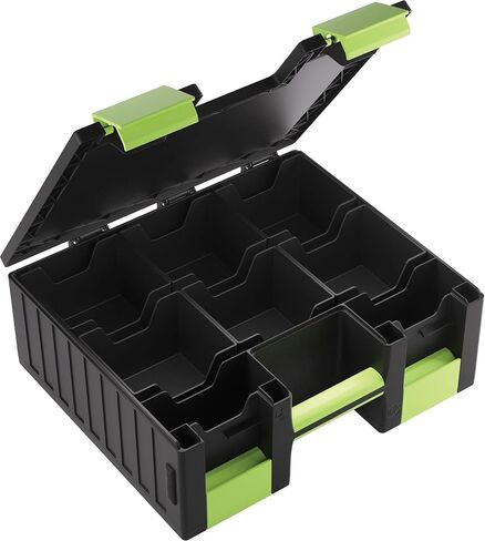 Gamegenic Game Castle - All-in-One Double-Sided Storage Case for Cards and Gaming Accessories, 19 Removable Trays in 5 Sizes, Ideal for Cards, Tokens, Dice and Tools, Black/Green Color, Made in Saudi Arabia