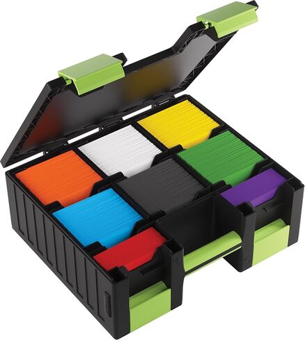 Gamegenic Game Castle - All-in-One Double-Sided Storage Case for Cards and Gaming Accessories, 19 Removable Trays in 5 Sizes, Ideal for Cards, Tokens, Dice and Tools, Black/Green Color, Made in Saudi Arabia