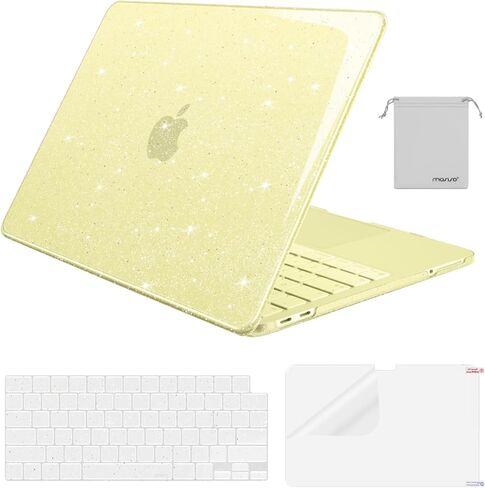 حافظة MOSISO Sparkly Glitter متوافقة مع حافظة MacBook Neo مقاس 13 بوصة إصدار 2026 موديل A3404 مع شريحة A18 Pro، حافظة صلبة واقية مقاومة للكسر وغطاء لوحة مفاتيح وشاشة وحقيبة، شفافة in Kuwait