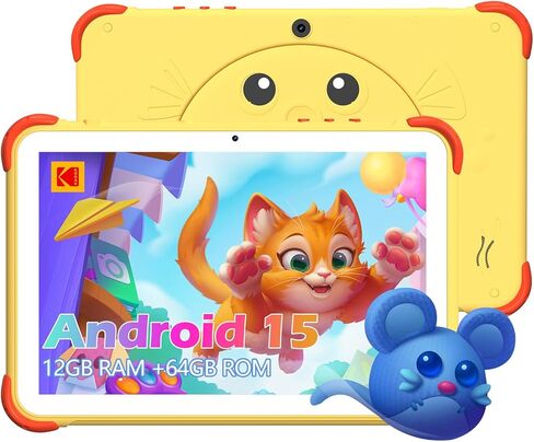 KODAK 10.1 Inch Android 15 Kids Tablet, 12GB RAM+64GB ROM(1TB Expand) Tablet for Kids, 6000mAh Battery, Parental Control, Blue Light Eye Protection, Shockproof Case for Learning in Saudi Arabia