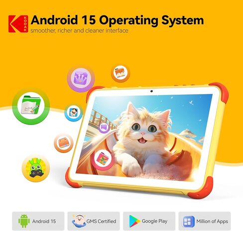 KODAK 10.1 Inch Android 15 Kids Tablet, 12GB RAM+64GB ROM(1TB Expand) Tablet for Kids, 6000mAh Battery, Parental Control, Blue Light Eye Protection, Shockproof Case for Learning in Saudi Arabia