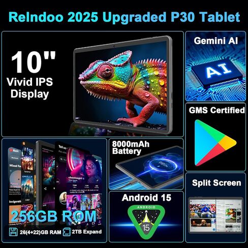 تابلت 2026 Android 15 مع لوحة مفاتيح، 26 جيجابايت + 256 جيجابايت + 2 تيرابايت، كمبيوتر لوحي 10 بوصة مع Gemini AI، ثماني النواة، 8000 مللي أمبير، 5G WiFi، Widevine L1، GPS، GMS، 2 في 1 أجهزة لوحية مع حافظة، ماوس، قلم (حافظة خضراء) in Kuwait