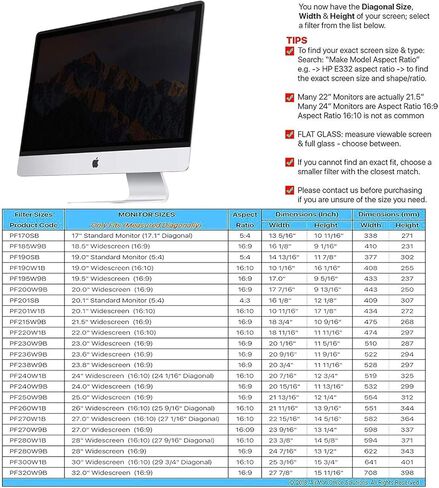 MMMPF220W1B - Frameless Blackout Privacy Filter for 22 Widescreen Monitor in Saudi Arabia