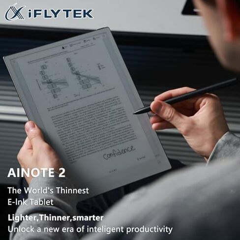 iflytek AINOTE 2 Bundle Gray-10.65'' E-Ink Tablet، 4.2 مم سامسونج ملاحظة تدوين الكمبيوتر اللوحي دعم AI الصوت إلى النص، تحويل الكتابة اليدوية، متعدد اللغات مدعوم من ChatGPT-5 للعمل/الاجتماع/الدراسة in Kuwait