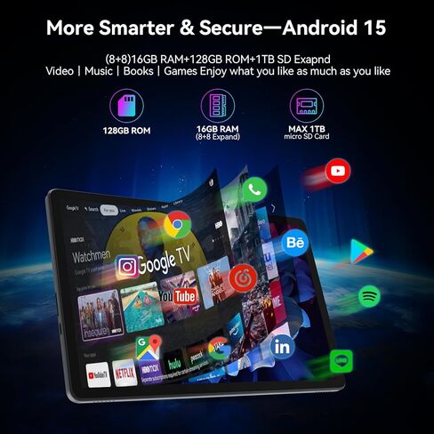 Tablet 11 inch Android 15 Tablet, 16GB RAM,128GB ROM 1TB Expand, 4G LTE & 5G WiFi Tablets, Octa-Core, 21MP Camera, 8000mAh, GPS, Tablets with Keyboard, Mouse, Case & Protective Film, 2026 Gemini AI in Kuwait