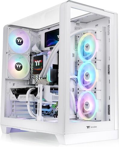 Thermaltake View 390 TG; Mid Tower; 2x120mm CT PWM Fans Included; 360mm Radiator Support; 460mm GPU Clearance; Hidden Connector Support; Rotatable PCIe Slots; Snow; CA-11F-00M6WN-01 in Saudi Arabia