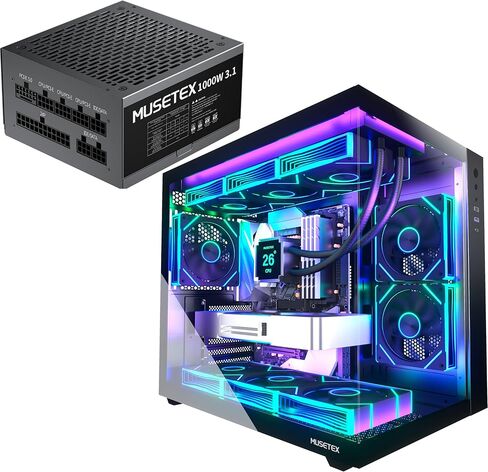 MUSETEX Y6 PC CASE ATX 6 PWM Prism ARGB مراوح مثبتة مسبقًا بقدرة 1000 وات للكمبيوتر الشخصي in Kuwait