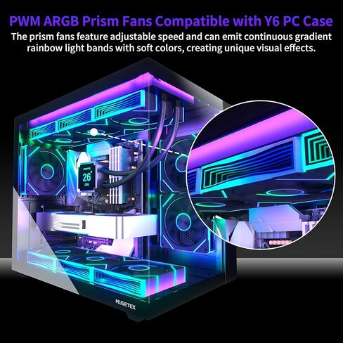 MUSETEX Y6 PC CASE ATX 6 PWM Prism ARGB مراوح مثبتة مسبقًا بقدرة 1000 وات للكمبيوتر الشخصي in Kuwait