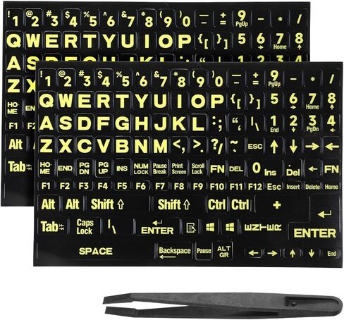 2 PCS Universal English Large Lettering Keyboard Stickers, English Keyboard Stickers, Big Bright Yellow Lettering with a Tweezer for Sight Impaired for PC Computer Laptop Notebook in Saudi Arabia