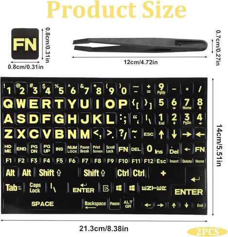 2 PCS Universal English Large Lettering Keyboard Stickers, English Keyboard Stickers, Big Bright Yellow Lettering with a Tweezer for Sight Impaired for PC Computer Laptop Notebook in Saudi Arabia
