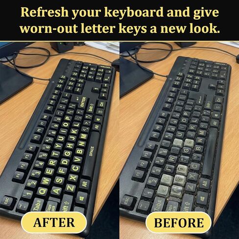 2 PCS Universal English Large Lettering Keyboard Stickers, English Keyboard Stickers, Big Bright Yellow Lettering with a Tweezer for Sight Impaired for PC Computer Laptop Notebook in Saudi Arabia