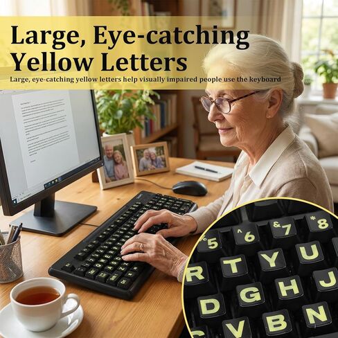 2 PCS Universal English Large Lettering Keyboard Stickers, English Keyboard Stickers, Big Bright Yellow Lettering with a Tweezer for Sight Impaired for PC Computer Laptop Notebook in Saudi Arabia