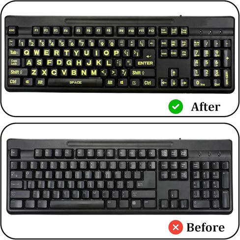 2 PCS Universal English Large Lettering Keyboard Stickers, English Keyboard Stickers, Big Bright Yellow Lettering with a Tweezer for Sight Impaired for PC Computer Laptop Notebook in Saudi Arabia