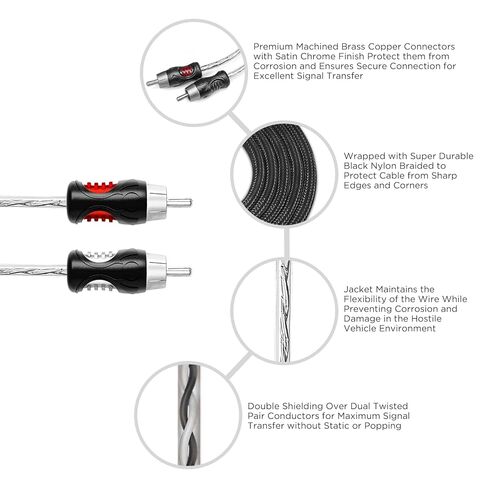 RECOIL PCI26 Premium 100% Oxygen Free Copper 6ft 2-Channel RCA Audio Interconnects Cable, Double Shielded with Noise Reduction in Saudi Arabia
