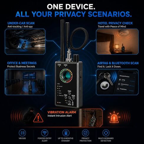 V70 Hidden Camera Detector, Anti-Spy Camera Finder, Bug Detector, RF Scanner, Magnetic GPS Tracker Finder, 7 IR LED Lens Finder, Dual IR Sensors, Vibration Alarm, Rechargeable for Travel/Hotel/Office in Saudi Arabia
