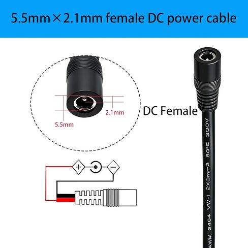كابل ضفيرة 0.8FT 5.5 مم × 2.1 مم 14AWG، كابل طاقة تيار مستمر لإصلاح أنثى 12 فولت/24 فولت، موصل DC5521، لكاميرا مراقبة CCTV، شريط إضاءة LED، مصدر طاقة للتخزين، لوحة شمسية (3 عبوات) in Kuwait
