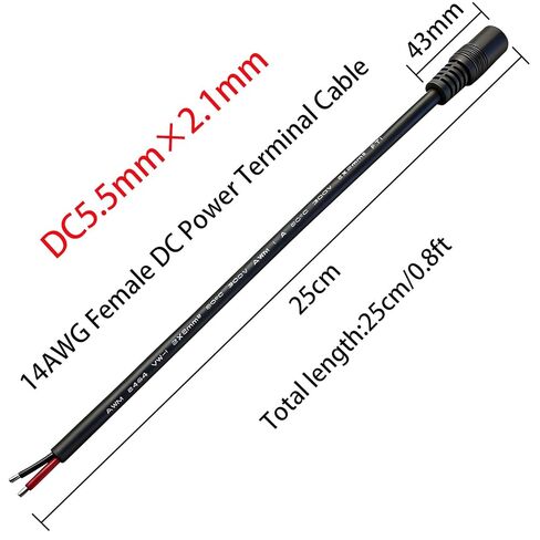 كابل ضفيرة 0.8FT 5.5 مم × 2.1 مم 14AWG، كابل طاقة تيار مستمر لإصلاح أنثى 12 فولت/24 فولت، موصل DC5521، لكاميرا مراقبة CCTV، شريط إضاءة LED، مصدر طاقة للتخزين، لوحة شمسية (3 عبوات) in Kuwait