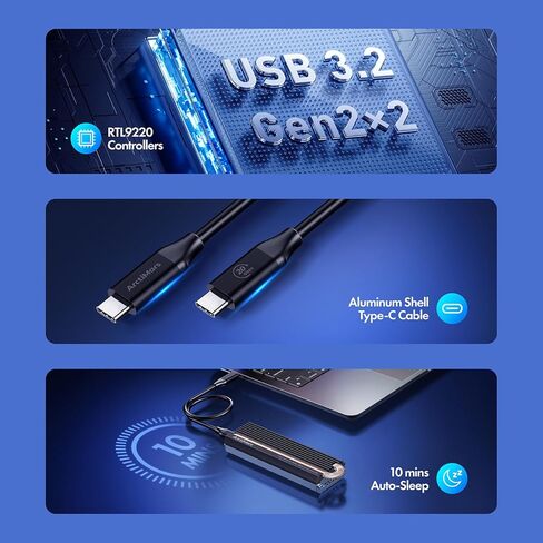 حاوية M.2 NVMe SSD مع تبريد عمود نحاسي مدمج، خارجي بسرعة 20 جيجابت في الثانية، من الألومنيوم، يدعم مفتاح M ومفتاح B+M (US-2625) in Kuwait