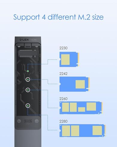 M.2 NVMe SSD Enclosure, USB-C External Hard Drive Case, High-Speed Data Transfer, Tool-Free Installation, Compact Aluminum Design, Black, Includes USB-C Cable in Saudi Arabia
