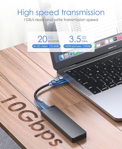 M.2 NVMe SSD Enclosure, USB-C External Hard Drive Case, High-Speed Data Transfer, Tool-Free Installation, Compact Aluminum Design, Black, Includes USB-C Cable in Saudi Arabia