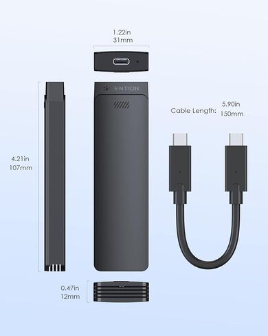 M.2 NVMe SSD Enclosure, USB-C External Hard Drive Case, High-Speed Data Transfer, Tool-Free Installation, Compact Aluminum Design, Black, Includes USB-C Cable in Saudi Arabia