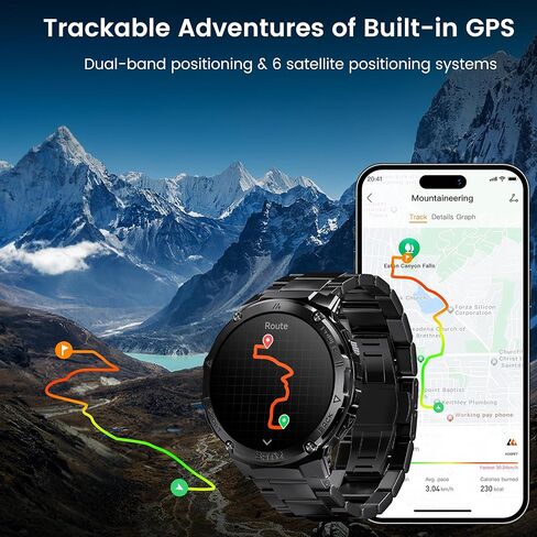 ساعات ذكية للرجال نظام تحديد المواقع العالمي (GPS)، الضغط، الارتفاع، البوصلة، بطارية كبيرة جدًا 480 مللي أمبير في الساعة، مقاومة للماء حتى 50 متر، ساعة ذكية متينة بهيكل معدني كامل، الرد/إجراء المكالمات، شاشة AMOLED مقاس 1.43 بوصة (أسود) in Saudi Arabia