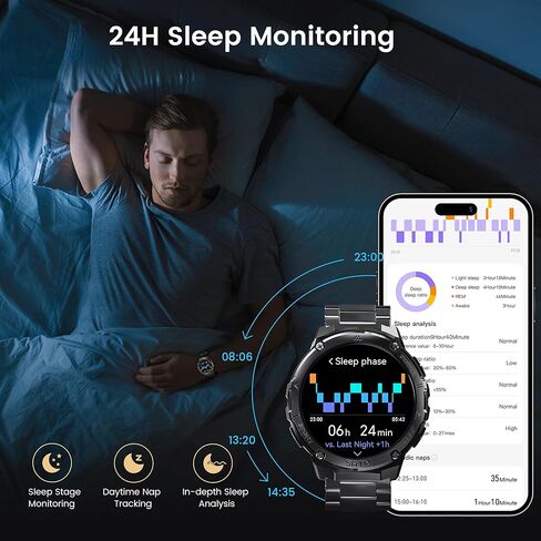 ساعات ذكية للرجال نظام تحديد المواقع العالمي (GPS)، الضغط، الارتفاع، البوصلة، بطارية كبيرة جدًا 480 مللي أمبير في الساعة، مقاومة للماء حتى 50 متر، ساعة ذكية متينة بهيكل معدني كامل، الرد/إجراء المكالمات، شاشة AMOLED مقاس 1.43 بوصة (أسود) in Saudi Arabia