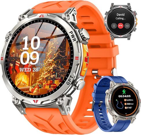 Military Smart Watches for Men GPS, 1.56" AMOLED Screen Bluetooth Call, Smartwatch for Android Phones and iPhone, 100+ Sport Modes, 3ATM Waterproof Smart Watch with Compass in Saudi Arabia
