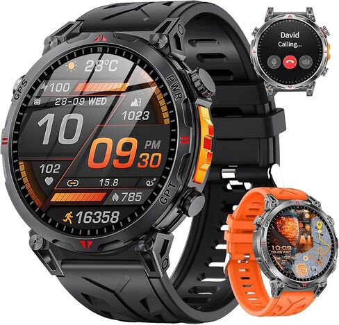 Military Smart Watches for Men GPS, 1.56" AMOLED Screen Bluetooth Call, Smartwatch for Android Phones and iPhone, 100+ Sport Modes, 3ATM Waterproof Smart Watch with Compass in Kuwait