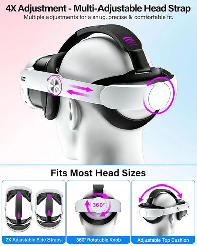 حزام رأس لـ Meta-Quest-3S/Quest 3، بديل حزام النخبة قابل للتعديل لـ Oculus Quest 3S/3، حزام سماعة الرأس VR مع وسادة دعم كبيرة معززة الدعم، لملحقات Quest 3S/3 (بدون بطارية) in Kuwait