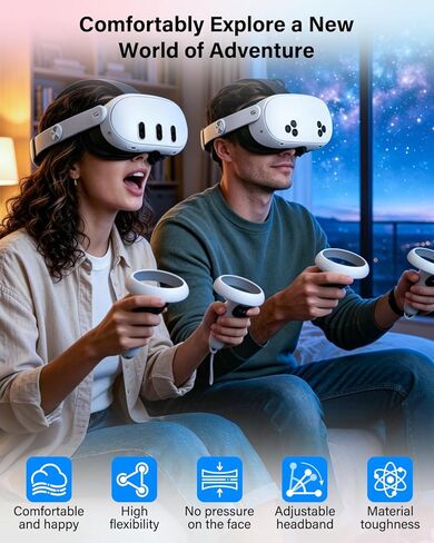 حزام رأس لـ Meta-Quest-3S/Quest 3، بديل حزام النخبة قابل للتعديل لـ Oculus Quest 3S/3، حزام سماعة الرأس VR مع وسادة دعم كبيرة معززة الدعم، لملحقات Quest 3S/3 (بدون بطارية) in Kuwait