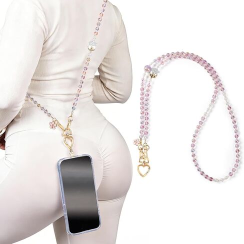 حبل هاتف عالمي لامع حول الجسم - حزام هاتف Bling 3 في 1 وحامل شارة الهوية - يناسب iPhone وSamsung وGoogle Pixel وجميع الهواتف الذكية (نابض بالحياة) in Kuwait