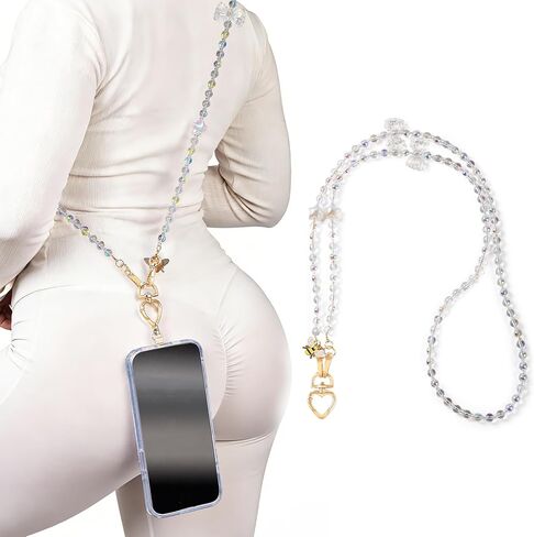 حبل هاتف عالمي لامع حول الجسم - حزام هاتف Bling 3 في 1 وحامل شارة الهوية - يناسب iPhone وSamsung وGoogle Pixel وجميع الهواتف الذكية (نابض بالحياة) in Kuwait