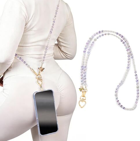 حبل هاتف عالمي لامع حول الجسم - حزام هاتف Bling 3 في 1 وحامل شارة الهوية - يناسب iPhone وSamsung وGoogle Pixel وجميع الهواتف الذكية (نابض بالحياة) in Kuwait