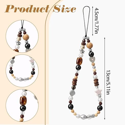 Cute Beaded Phone Charm Wrist Strap Vintage Aesthetic Beaded Chain Lanyard for Digital Camera Cellphone Bag Keychain Purse Decorative Wristlet Accessories for Women in Saudi Arabia