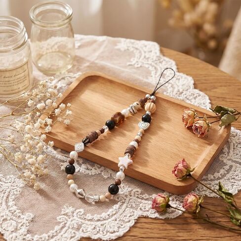 Cute Beaded Phone Charm Wrist Strap Vintage Aesthetic Beaded Chain Lanyard for Digital Camera Cellphone Bag Keychain Purse Decorative Wristlet Accessories for Women in Saudi Arabia