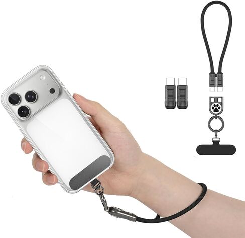 كابل شحن حزام معصم الهاتف من MoKo، كابل USB-C إلى USB-C مع شحن سريع 240 وات، حبل هاتف مضاد للسرقة بطول 0.98 قدم لهواتف iPhone/Samsung/Android، الأنشطة اليومية والخارجية، طباعة مخالب لطيفة، أسود in Kuwait