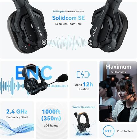 Hollyland Solidcom SE Global 2S Wireless Intercom Headset System, 2-Person, Full Duplex, Noise Cancellation, 1100 ft, PTT Mute, Single-Ear for TV and Film Production (Bundle) in Saudi Arabia